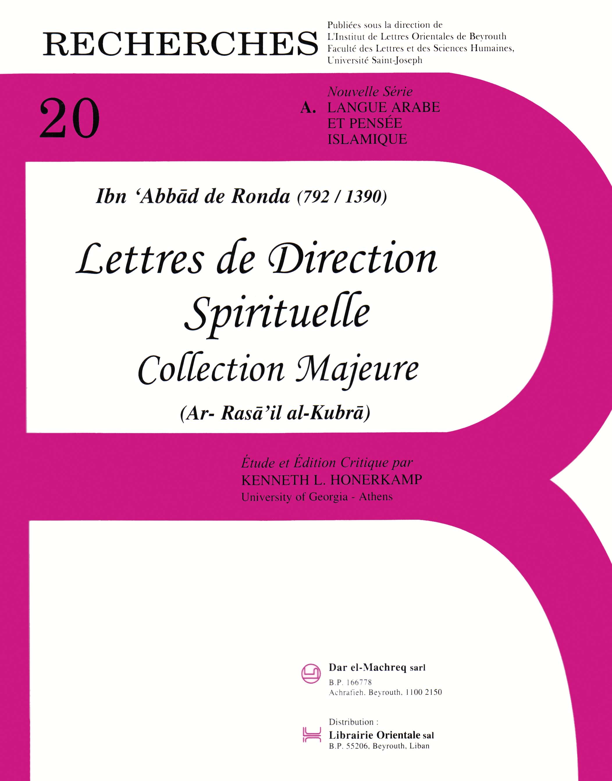 ʼIbn ʻAbbād de Ronda: Lettres de direction spirituelle, (Arabe-français) (A20)